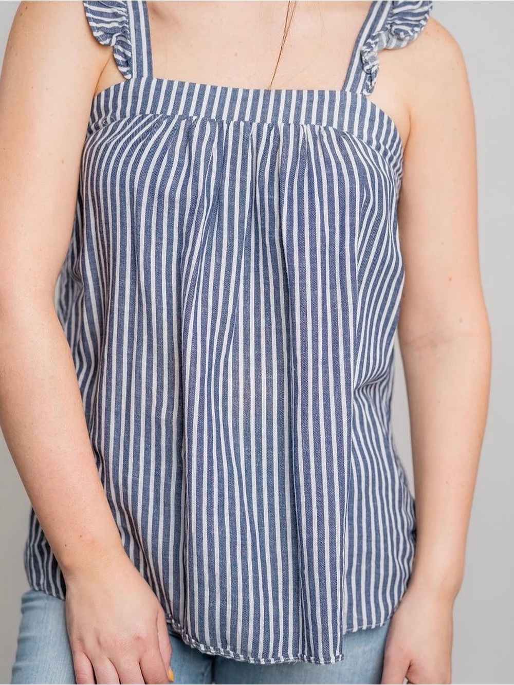 Old Navy Blue and White Vertical Stripe Tank with Ruffle Straps